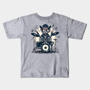 Devon Rex Cat Playing Drums Kids T-Shirt